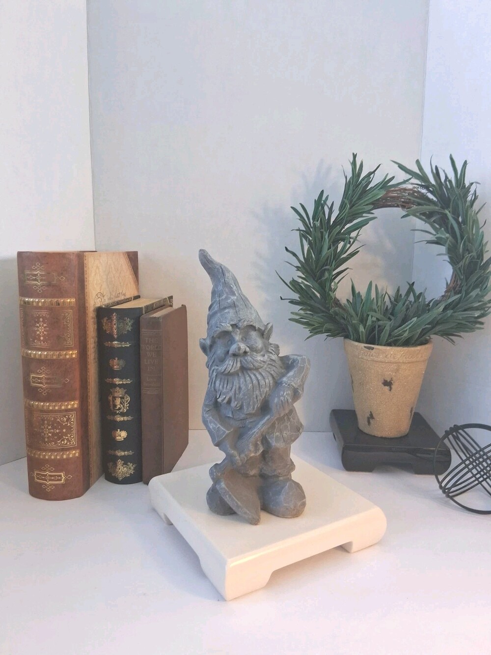 Northlight Gray Garden Gnome Figure Shovel Polyresin Faux Stone Yard Art 10"H